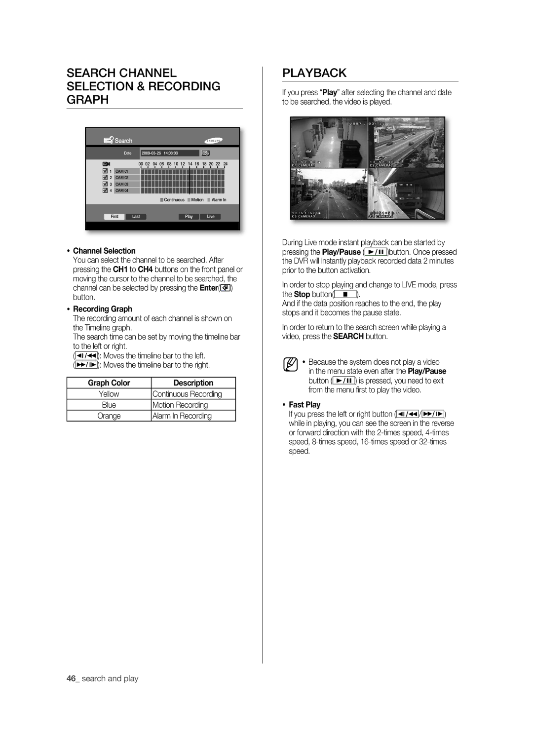 Samsung SHR-6040P, SHR-6042P manual Search channel selection & recording graph, Playback 