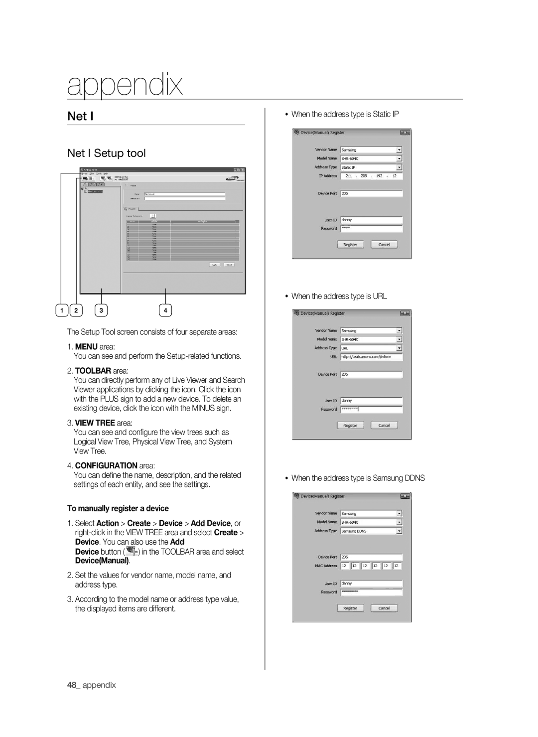 Samsung SHR-6040P, SHR-6042P manual Appendix, Net I Setup tool 