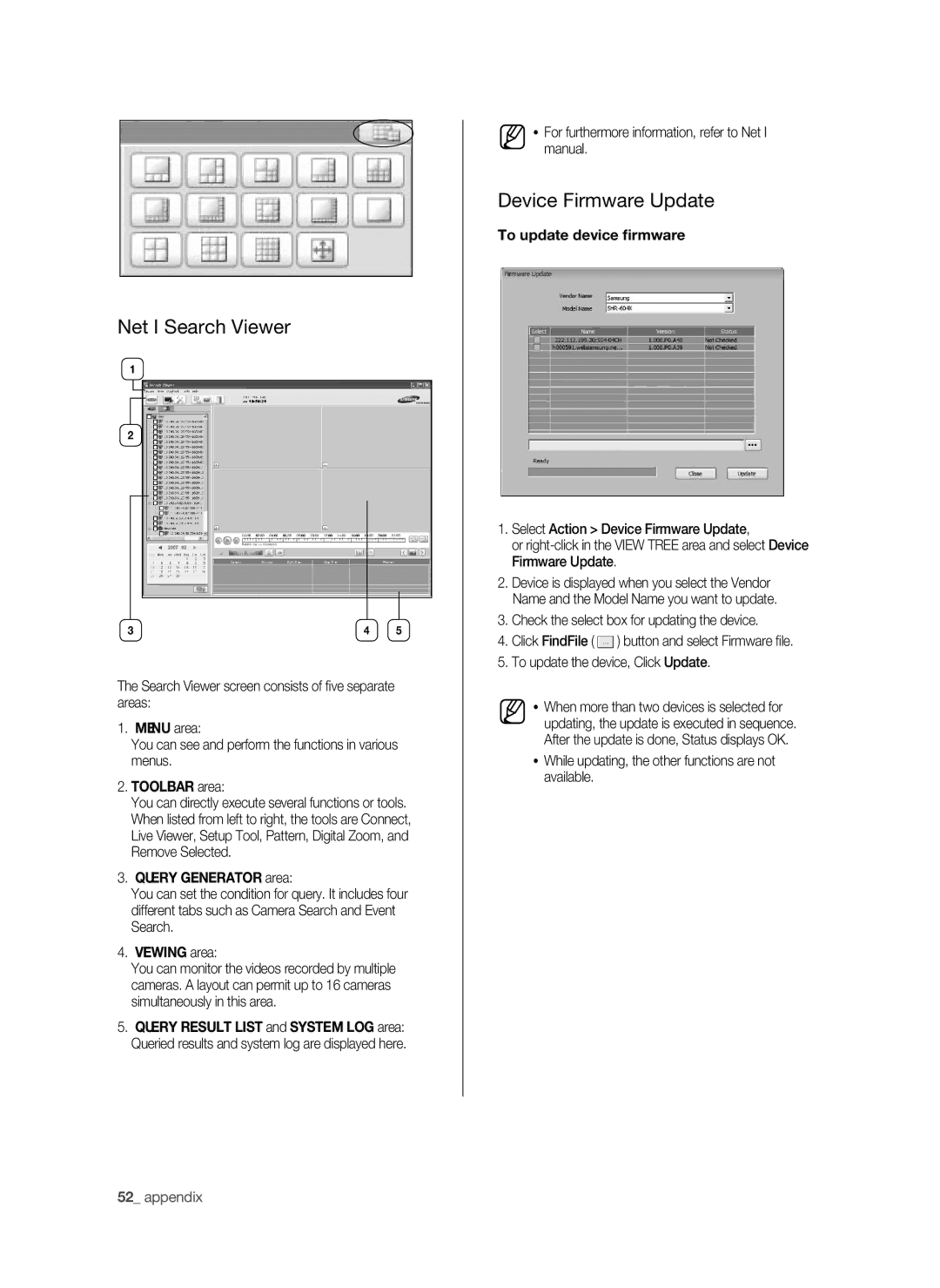 Samsung SHR-6040P, SHR-6042P Net I Search Viewer, Device Firmware Update, Query Generator area, To update device firmware 