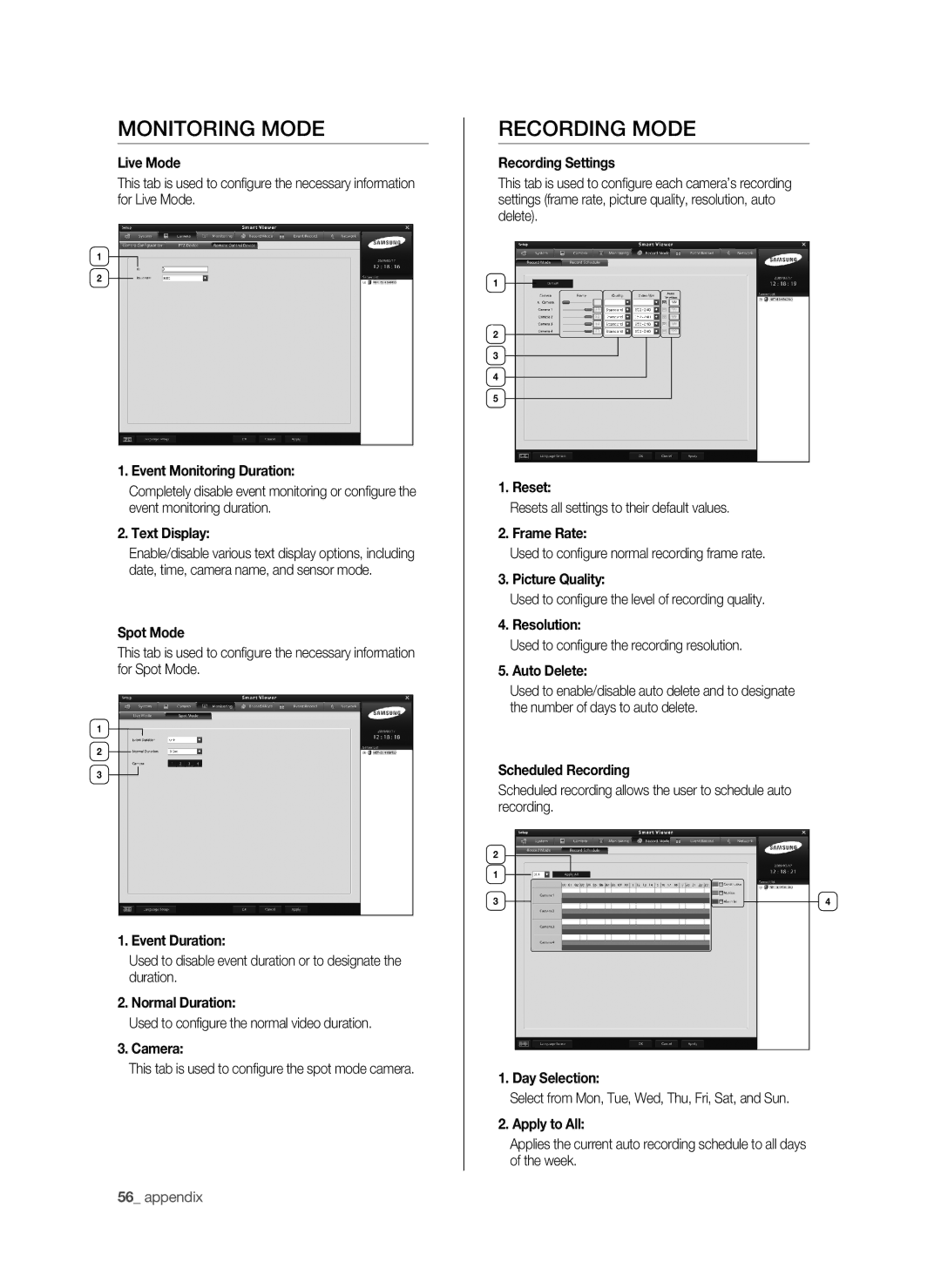 Samsung SHR-6040P, SHR-6042P manual Monitoring Mode, Recording Mode 