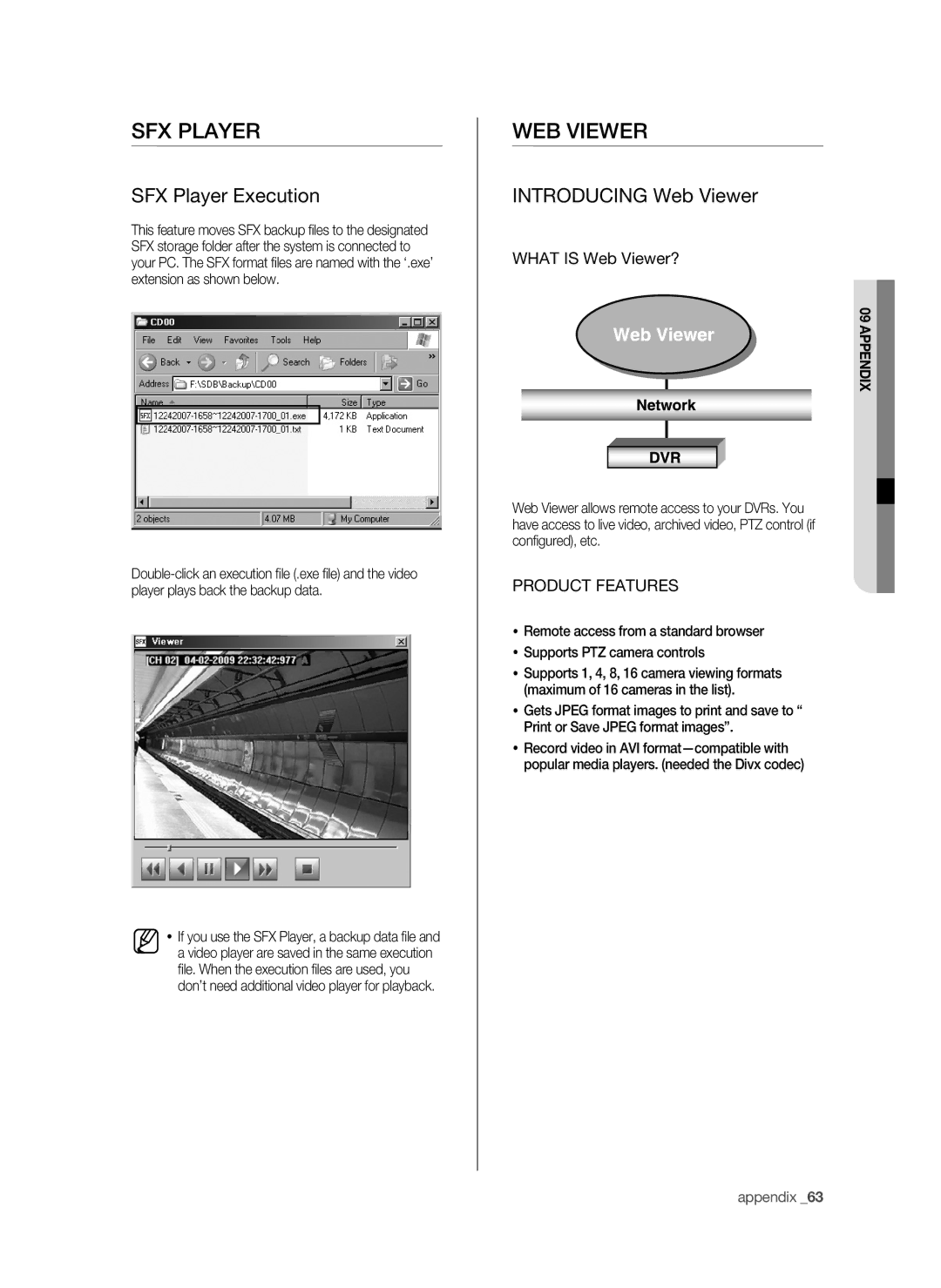 Samsung SHR-6042P, SHR-6040P manual SFX player, SFX Player Execution, Introducing Web Viewer 