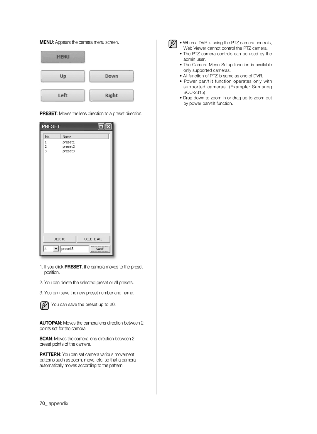 Samsung SHR-6040P, SHR-6042P manual You can save the preset up to 