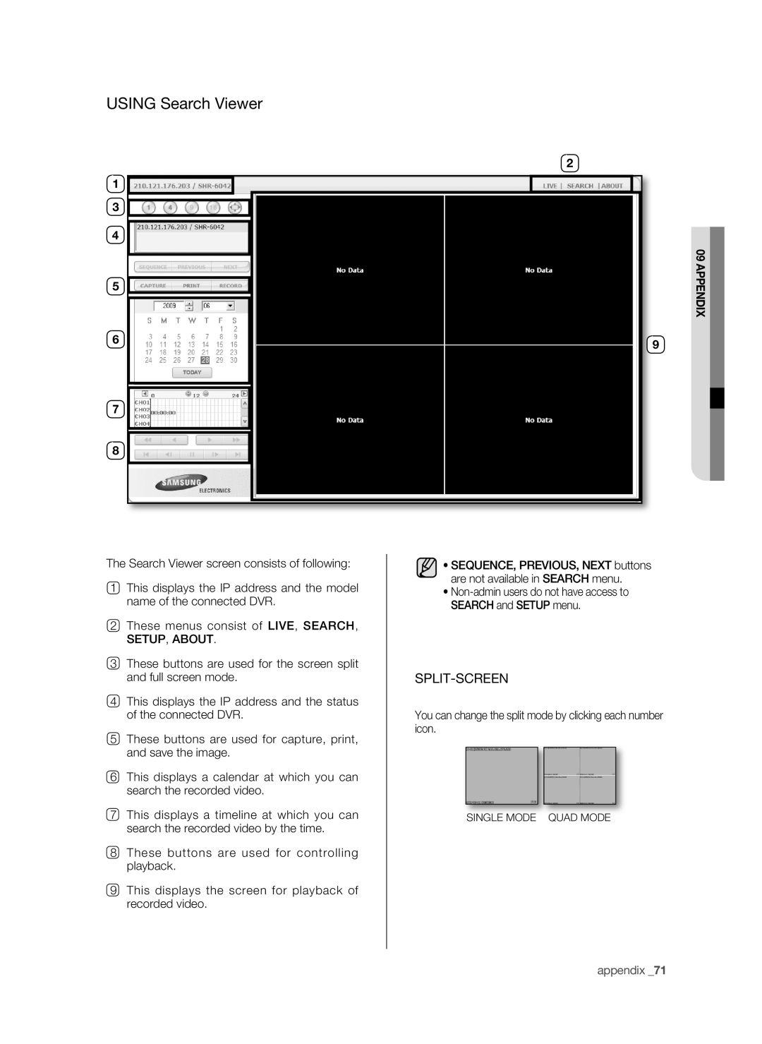 Samsung SHR-6042P, SHR-6040P manual Using Search Viewer, Split-Screen 