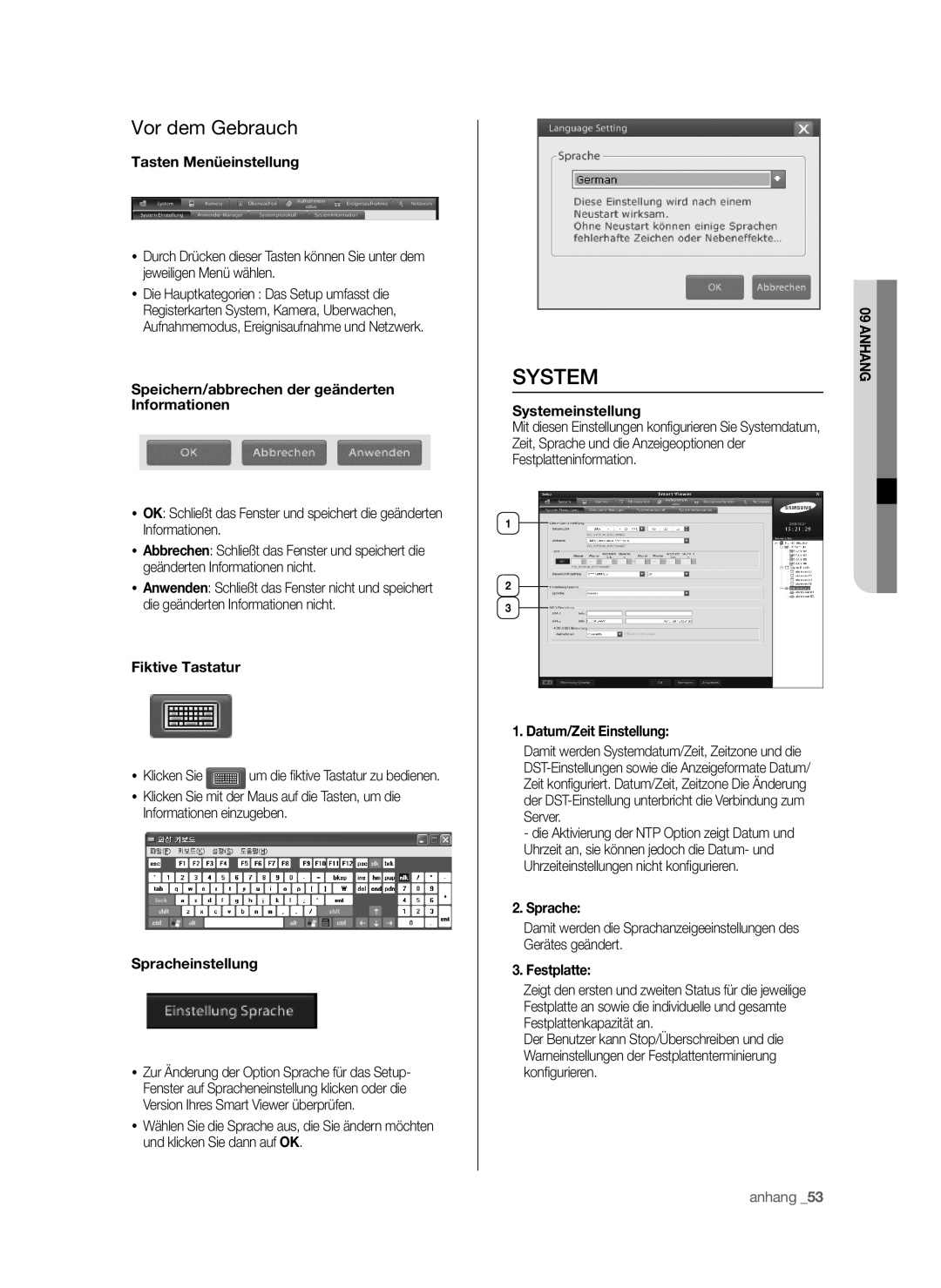 Samsung SHR-6042P, SHR-6040P manual Vor dem Gebrauch 