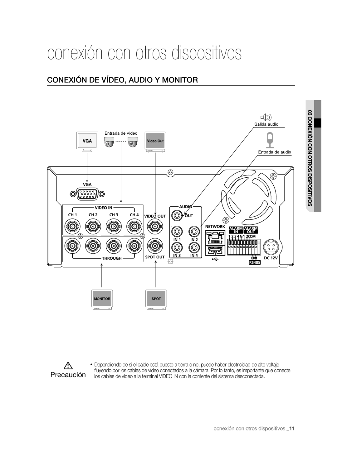 Samsung SHR-6042P, SHR-6040P manual Conexión DE VÍDEO, Audio Y Monitor, Precaución, Conexión con otros dispositivos 