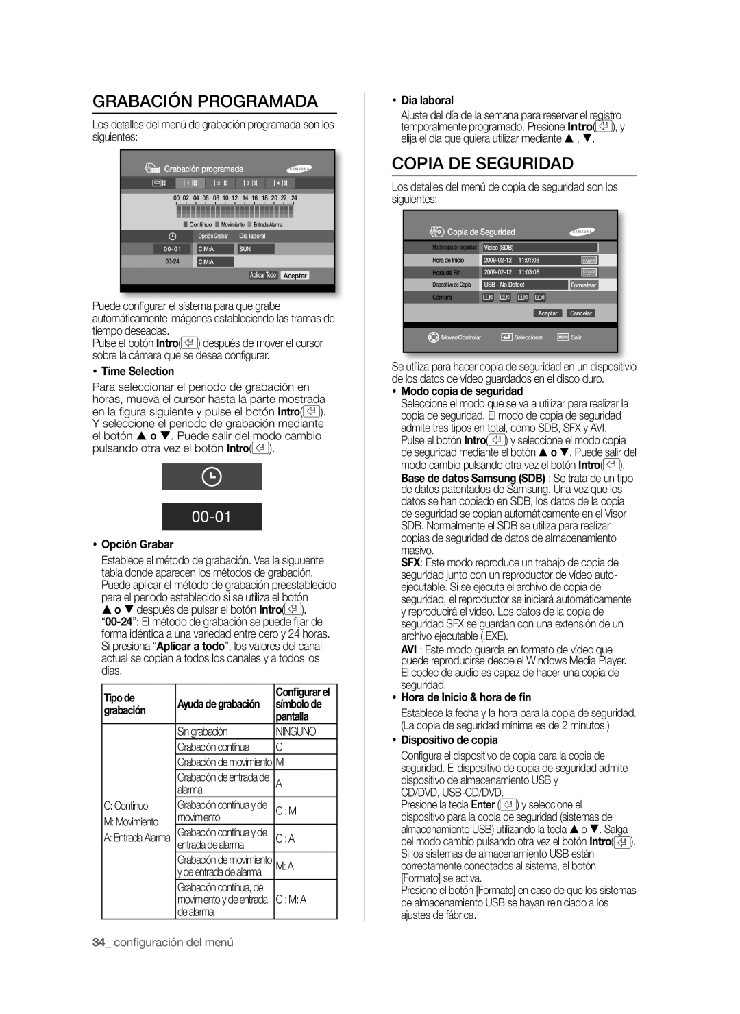 Samsung SHR-6040P, SHR-6042P manual Grabación Programada, Copia DE Seguridad 