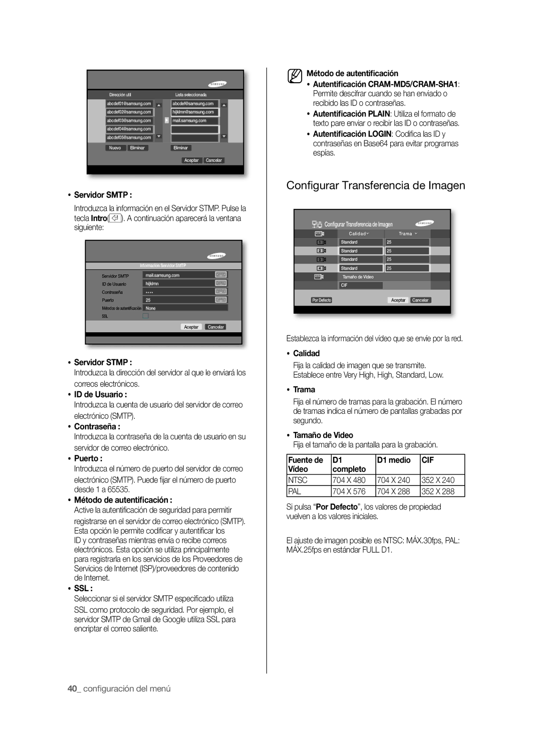 Samsung SHR-6040P, SHR-6042P manual Conﬁgurar Transferencia de Imagen, Ssl 