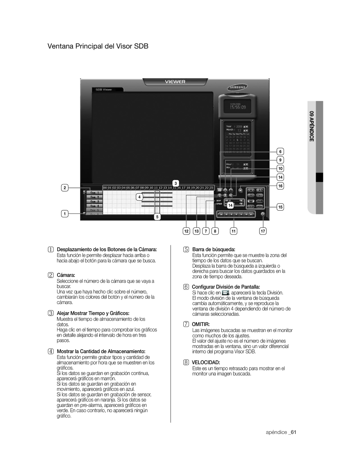 Samsung SHR-6042P Ventana Principal del Visor SDB, Barra de búsqueda, Conﬁgurar División de Pantalla, Omitir, Velocidad 