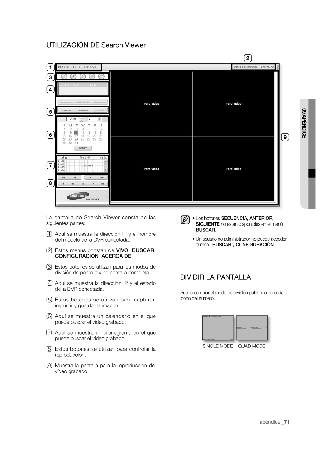 Samsung SHR-6042P, SHR-6040P manual Utilización DE Search Viewer, Configuración ,ACERCA DE, Buscar 