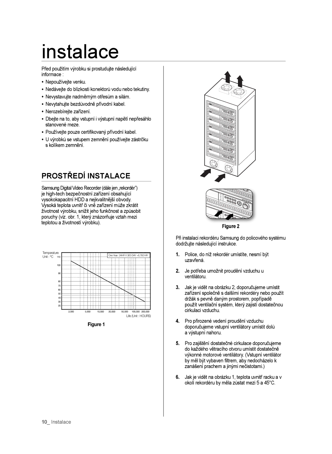 Samsung SHR-6040P, SHR-6042P manual Prostředí Instalace, Pro přirozené vedení proudění vzduchu, Výstupní nahoru 