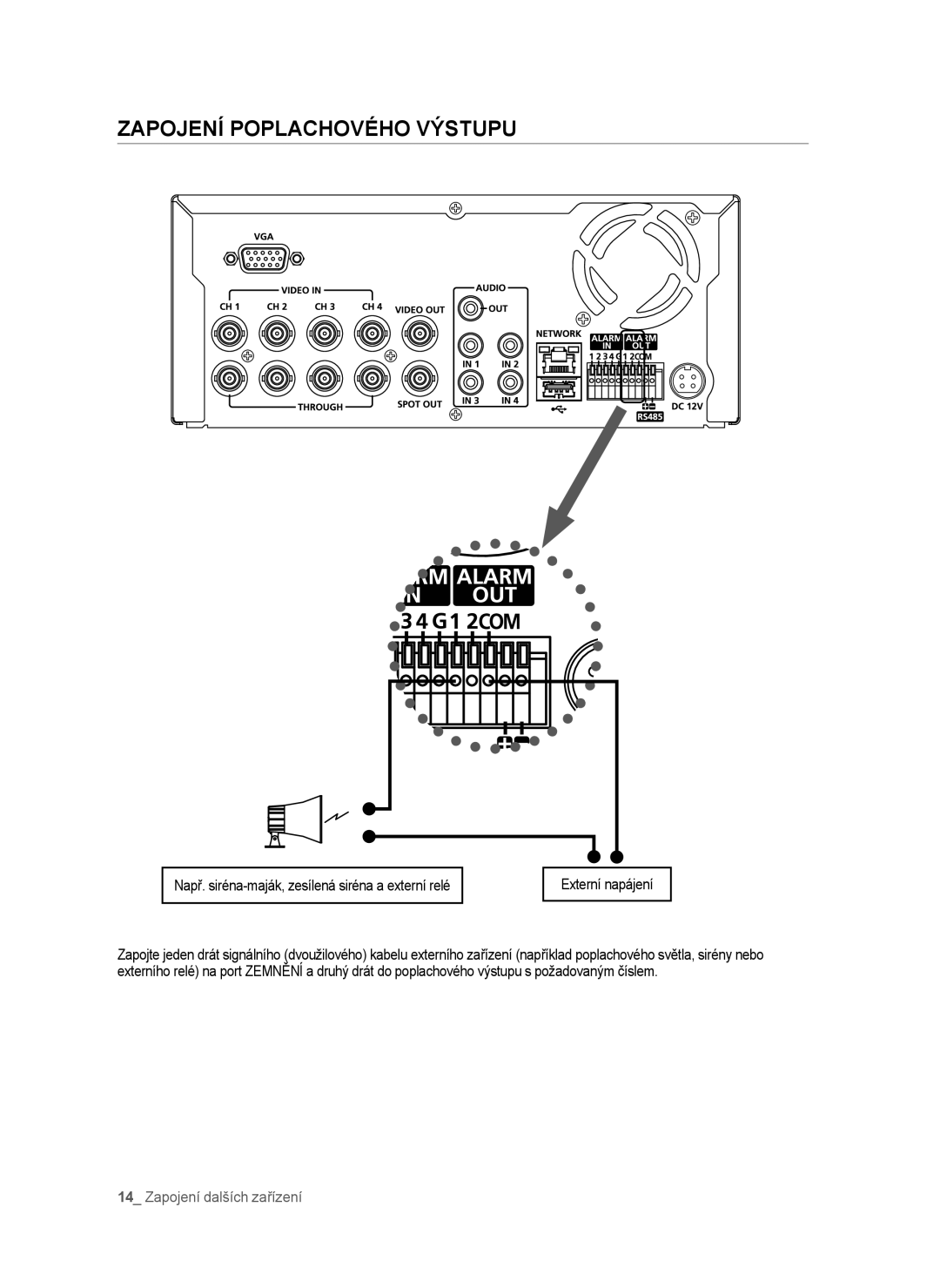 Samsung SHR-6040P, SHR-6042P manual Zapojení Poplachového Výstupu 