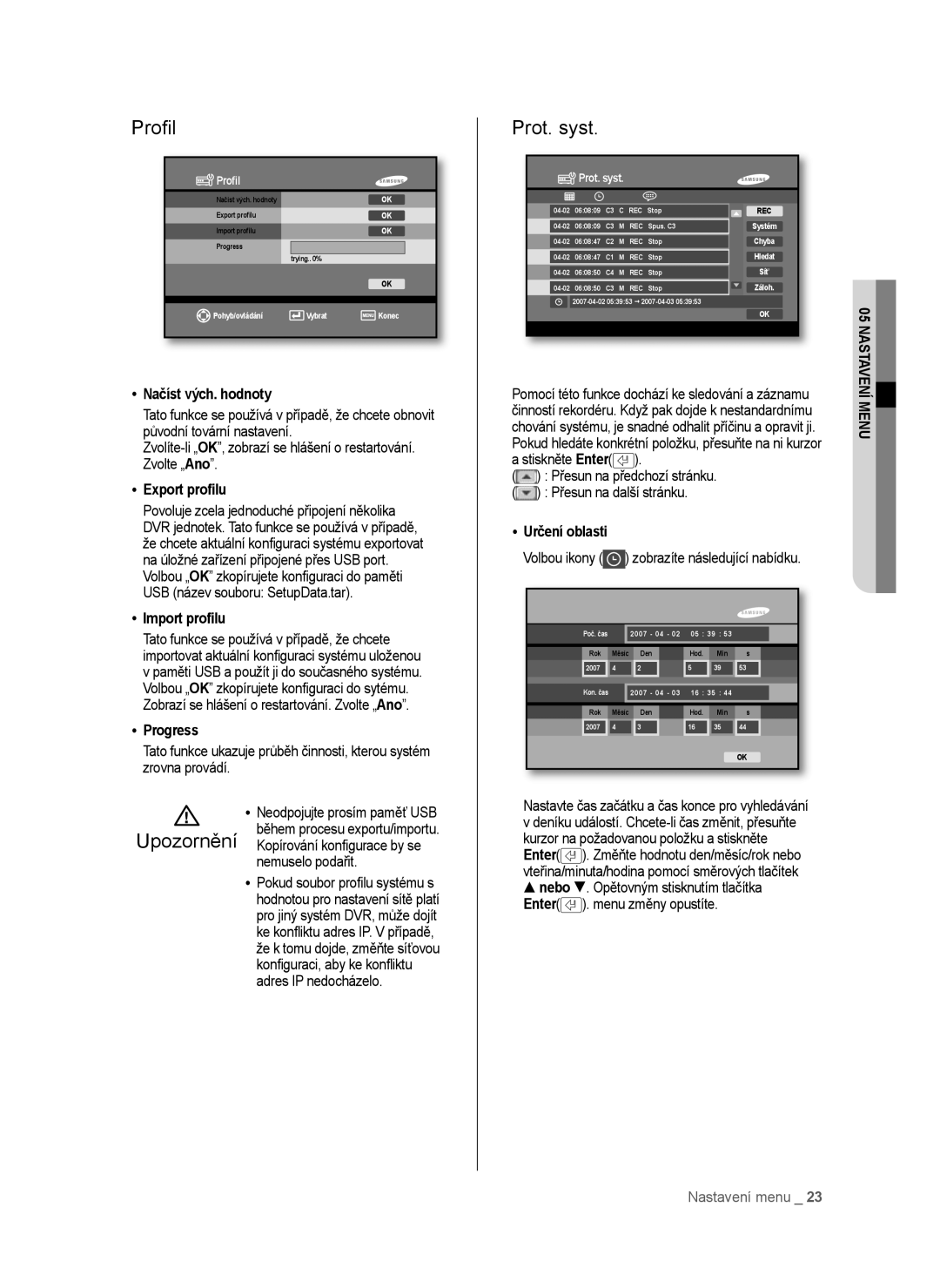 Samsung SHR-6042P, SHR-6040P manual Proﬁl, Prot. syst 