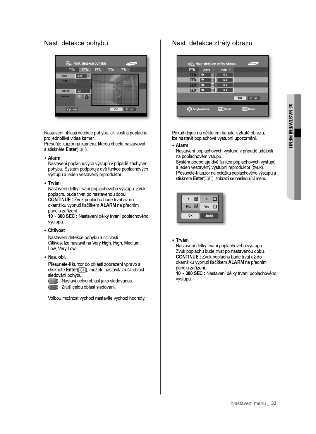 Samsung SHR-6042P, SHR-6040P manual Nast. detekce pohybu, Nast. detekce ztráty obrazu, Citlivost, Nas. obl 