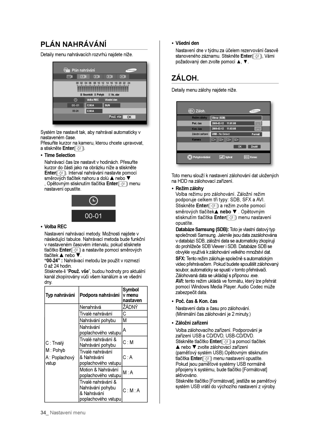 Samsung SHR-6040P, SHR-6042P manual Plán Nahrávání, Záloh 