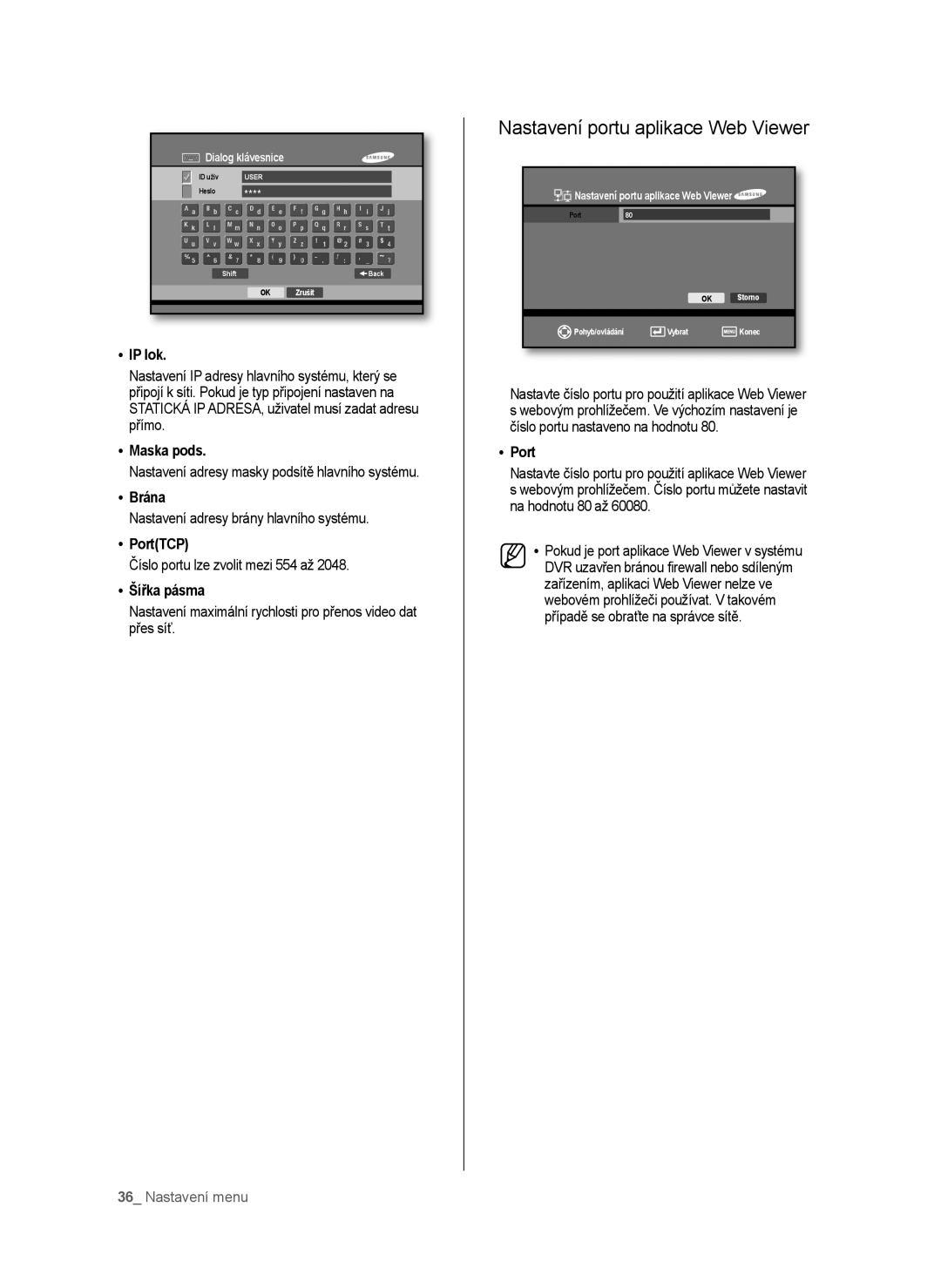 Samsung SHR-6040P, SHR-6042P manual Nastavení portu aplikace Web Viewer 