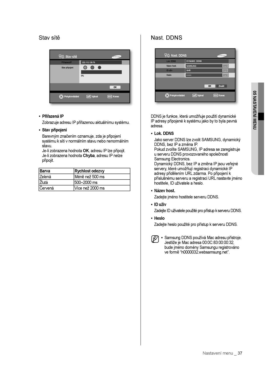 Samsung SHR-6042P, SHR-6040P manual Stav sítě, Nast. Ddns 