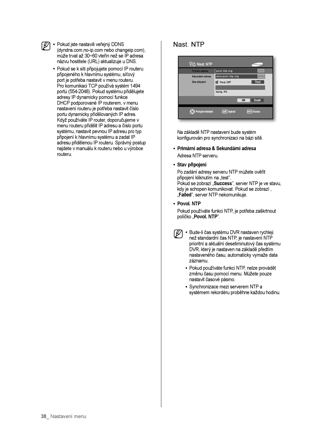 Samsung SHR-6040P, SHR-6042P manual Nast. NTP, Primární adresa & Sekundární adresa, Adresa NTP serveru, Povol. NTP 