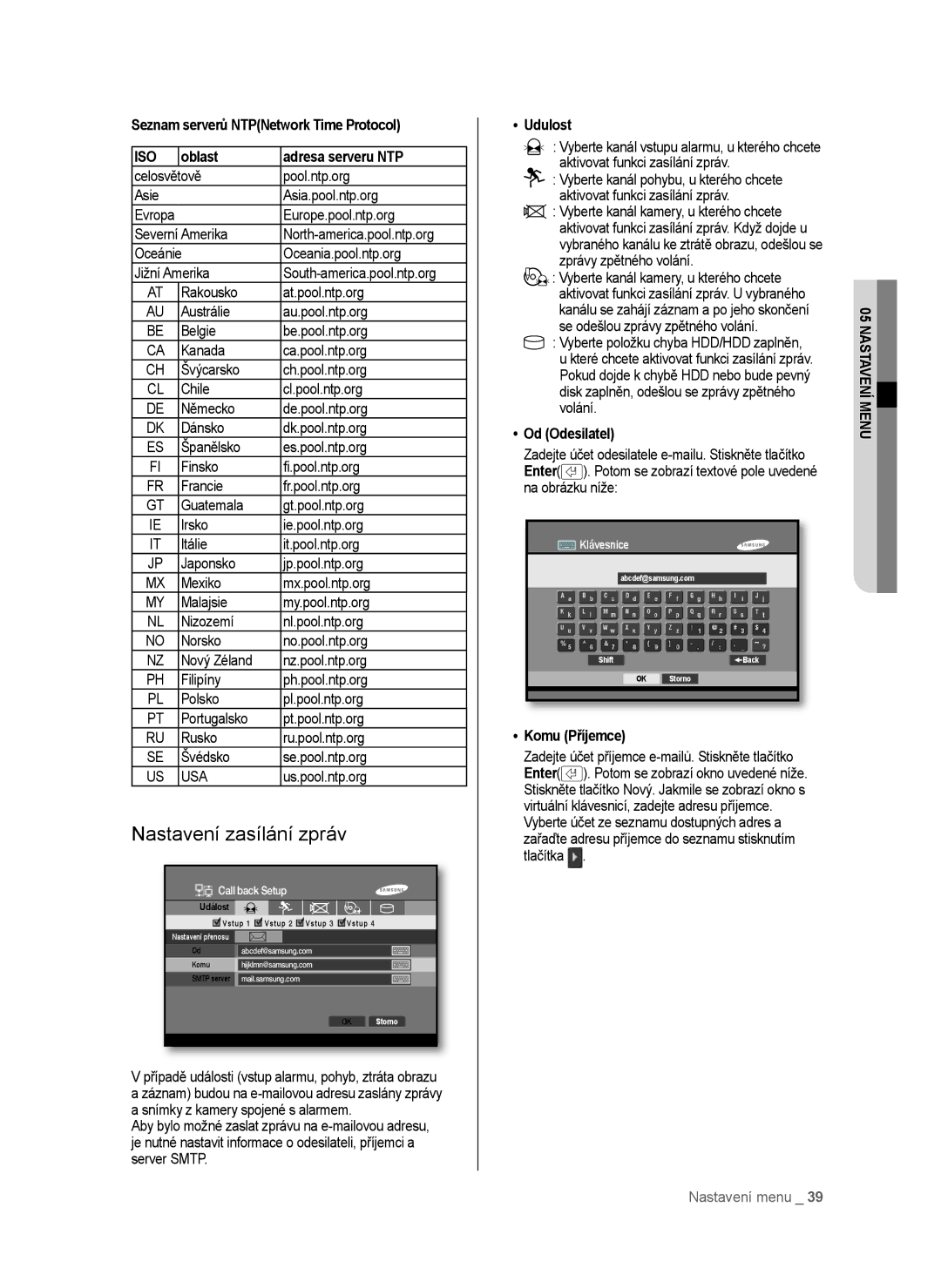 Samsung SHR-6042P, SHR-6040P manual Nastavení zasílání zpráv, Iso 