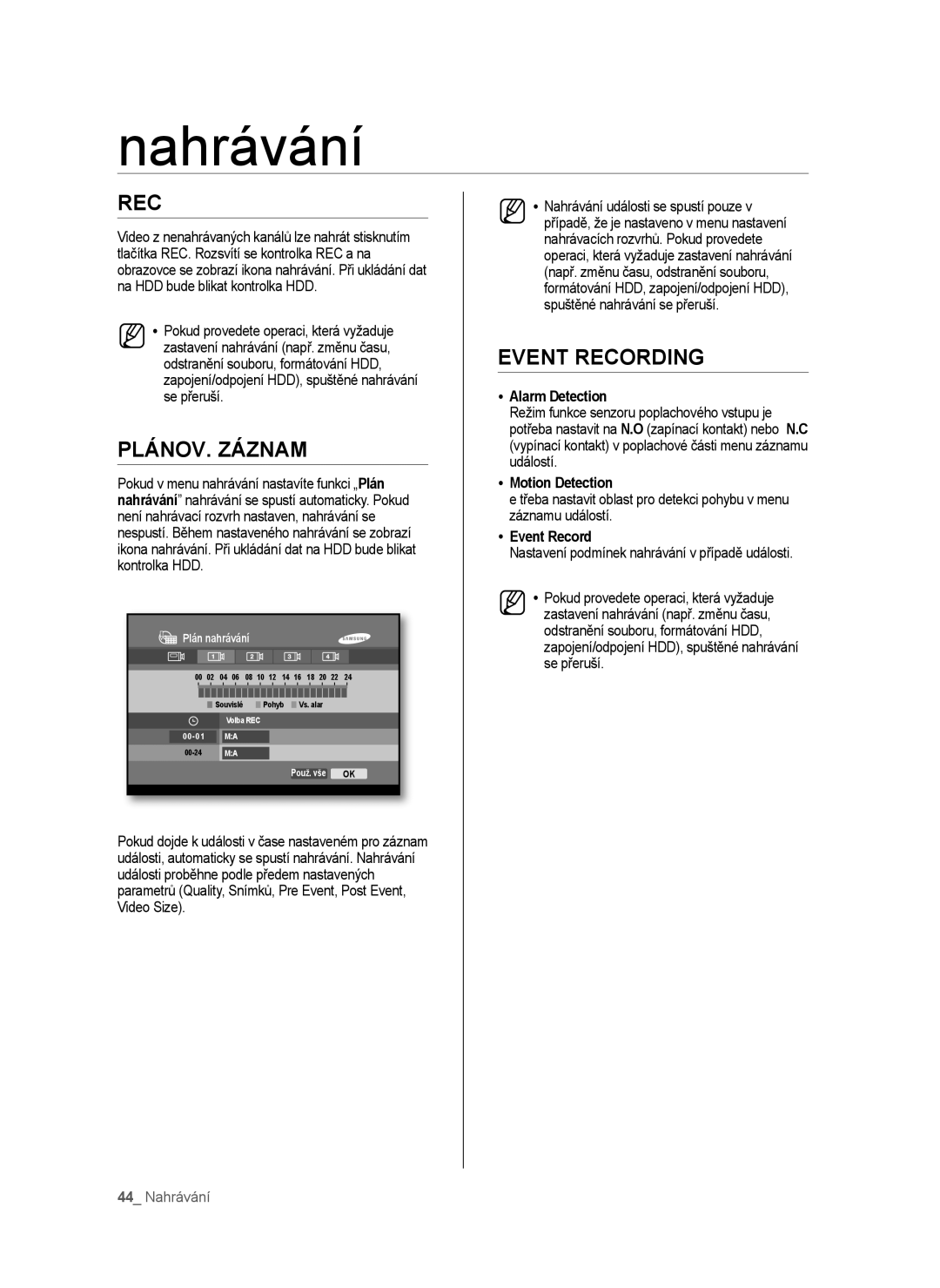 Samsung SHR-6040P, SHR-6042P manual Nahrávání, PLÁNOV. Záznam, Event Recording 