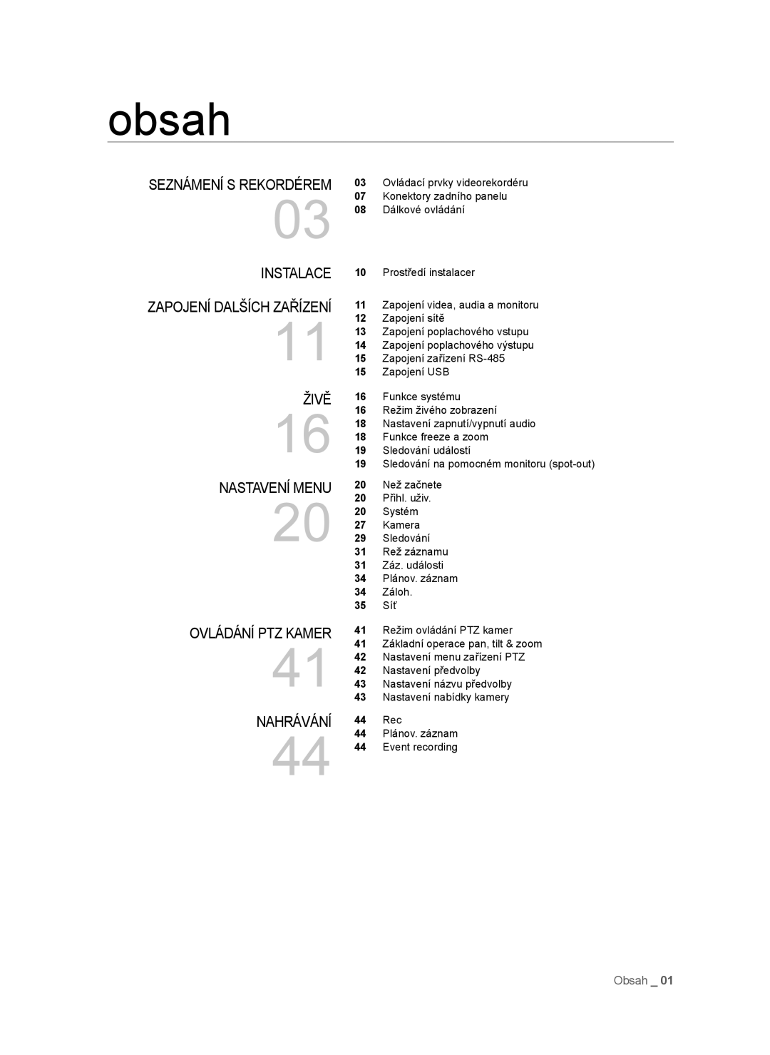 Samsung SHR-6042P, SHR-6040P manual Obsah 