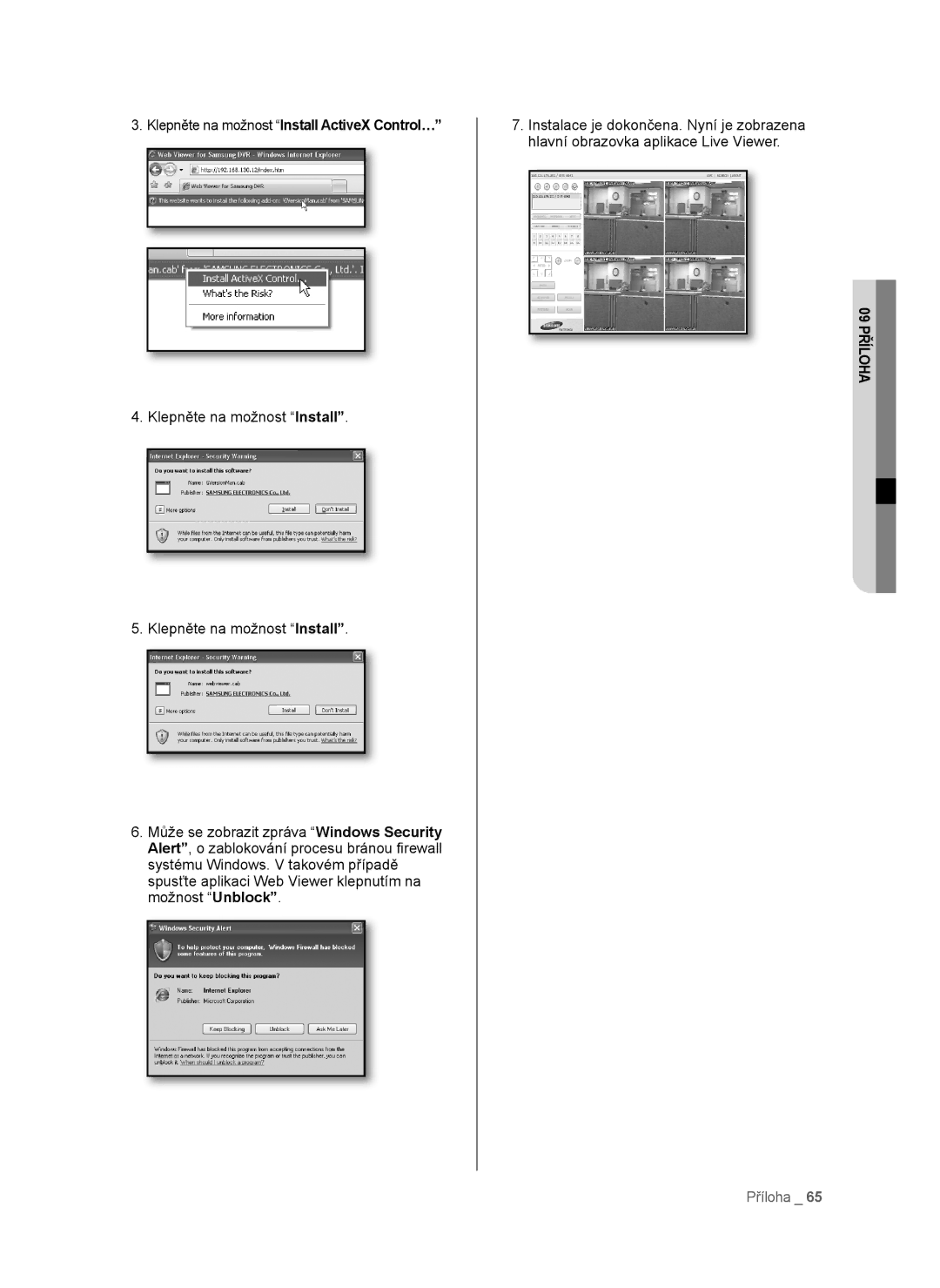 Samsung SHR-6042P, SHR-6040P manual Klepněte na možnost Install ActiveX Control… 