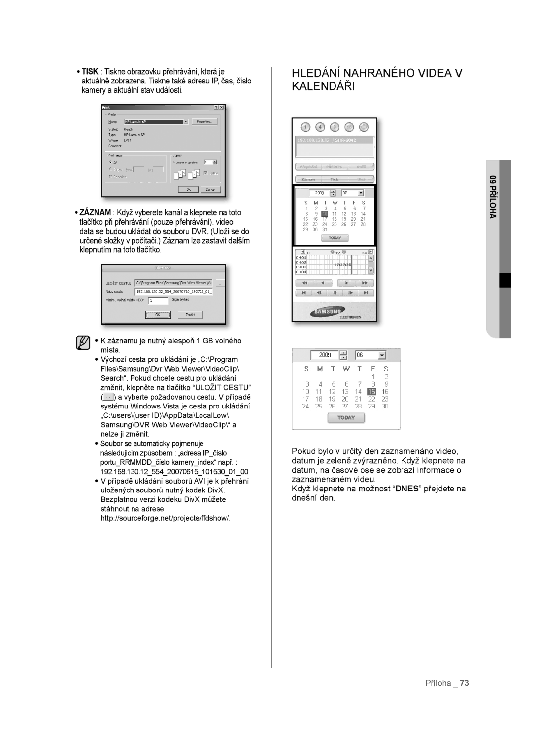 Samsung SHR-6042P, SHR-6040P manual Hledání Nahraného Videa V Kalendáři 