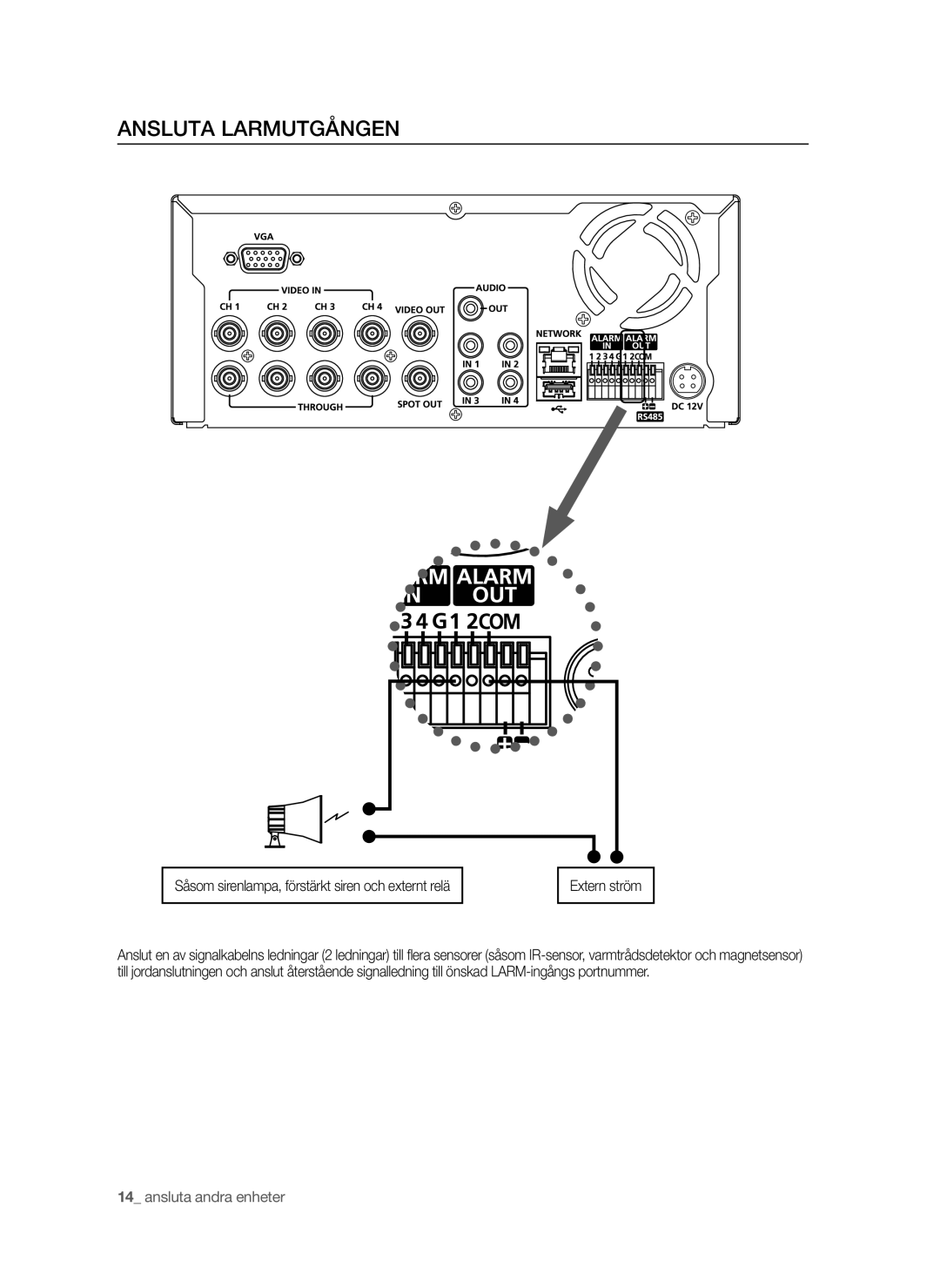 Samsung SHR-6042P manual Ansluta Larmutgången 