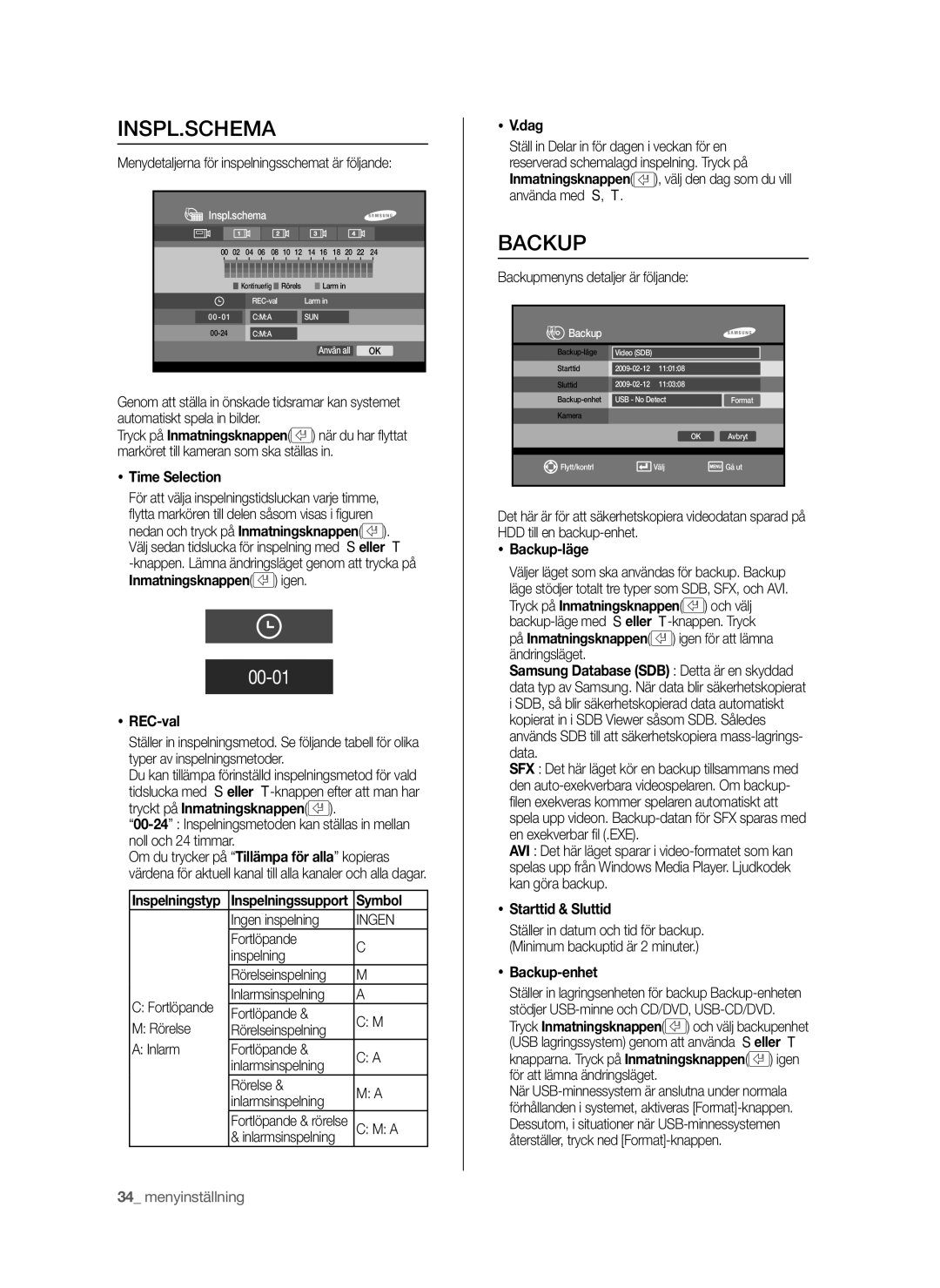 Samsung SHR-6042P manual Inspl.Schema, Backup 