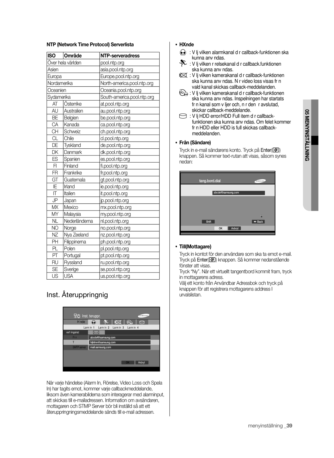 Samsung SHR-6042P manual Inst. Återuppringnig, Iso 