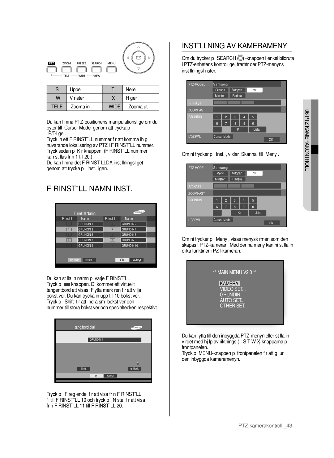 Samsung SHR-6042P manual Förinställ Namn Inst, Inställning AV Kamerameny 