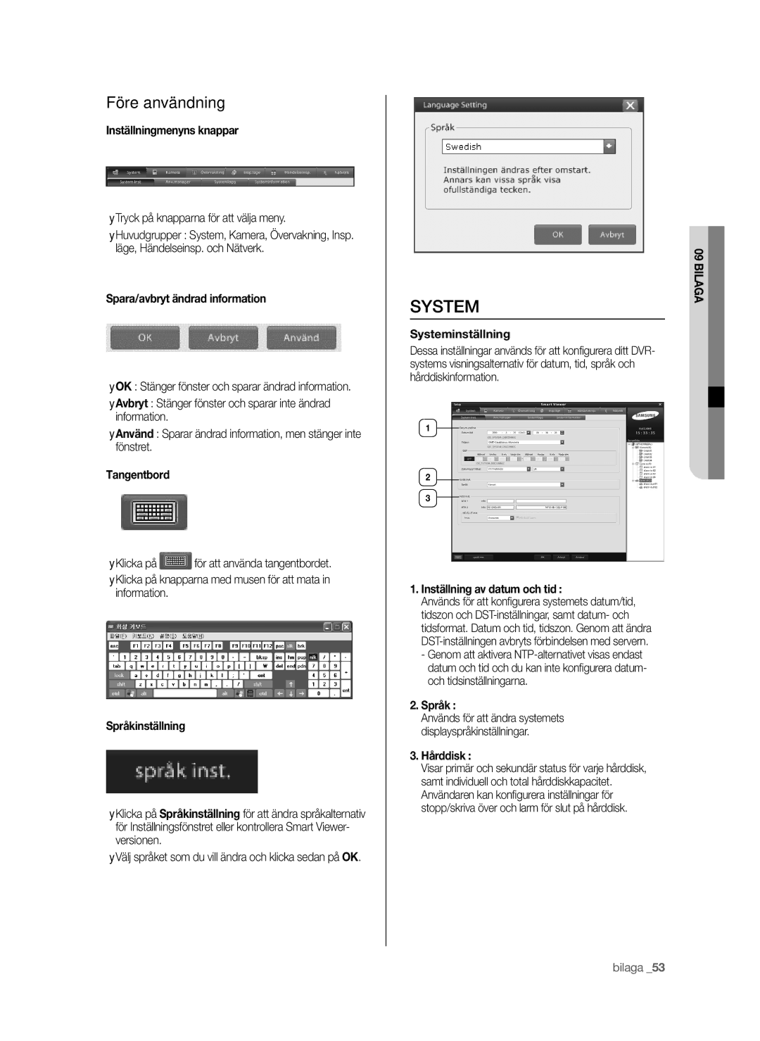 Samsung SHR-6042P manual System, Före användning 