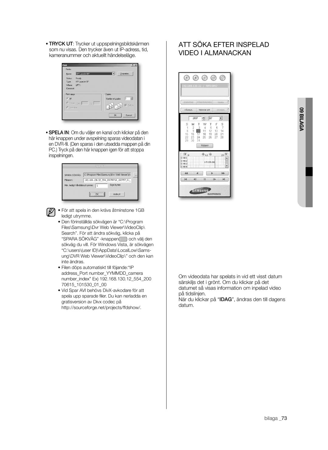 Samsung SHR-6042P manual ATT Söka Efter Inspelad Video I Almanackan 