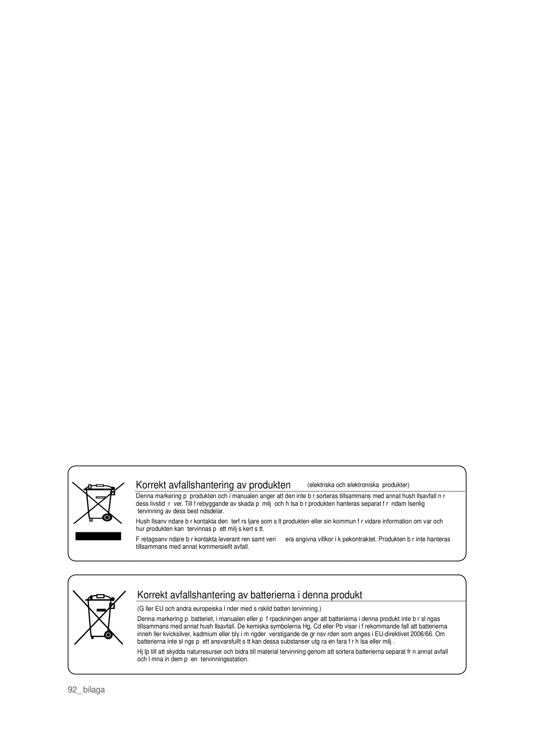 Samsung SHR-6042P manual Korrekt avfallshantering av batterierna i denna produkt 