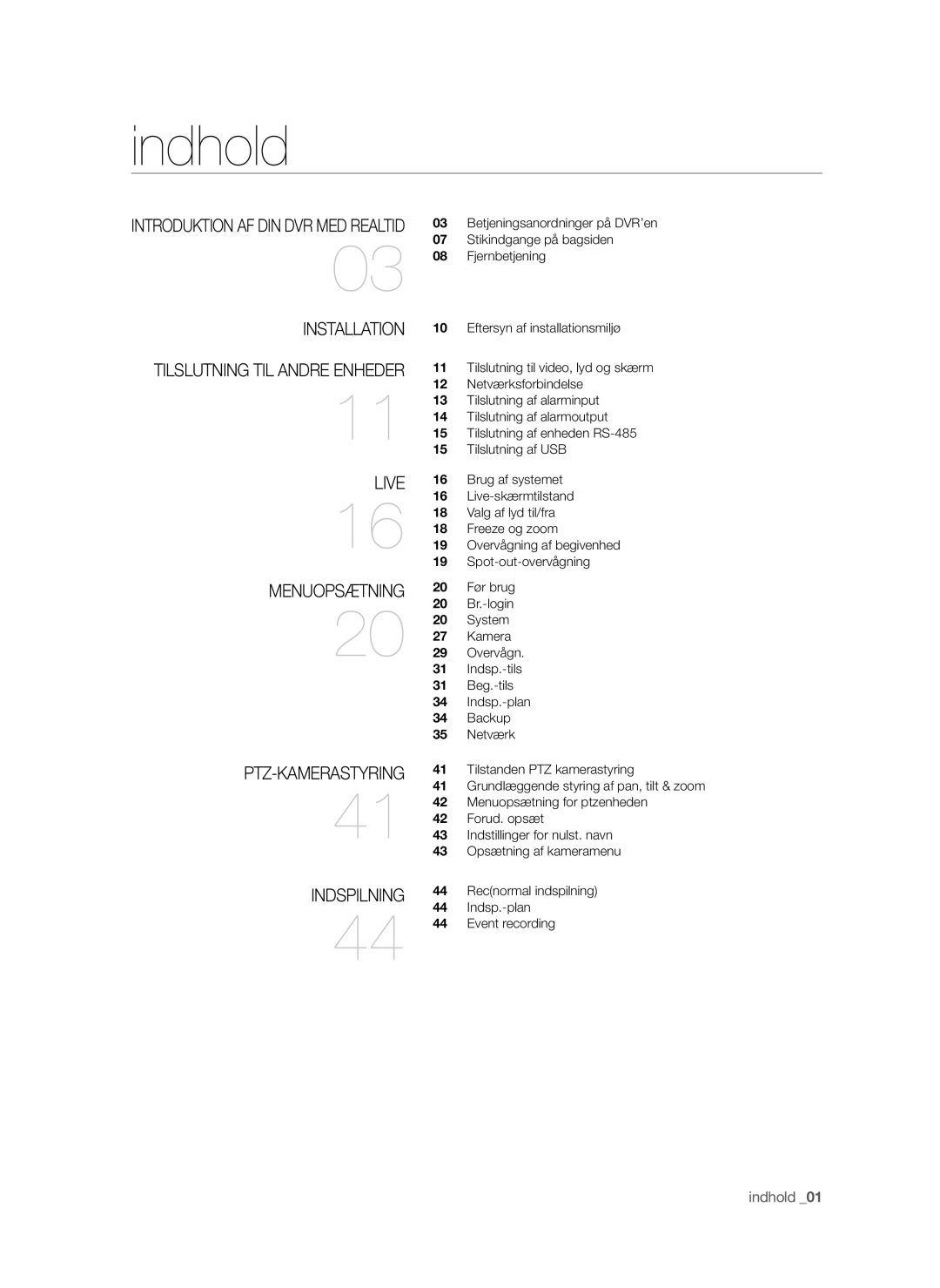 Samsung SHR-6042P manual Indhold, Installation 