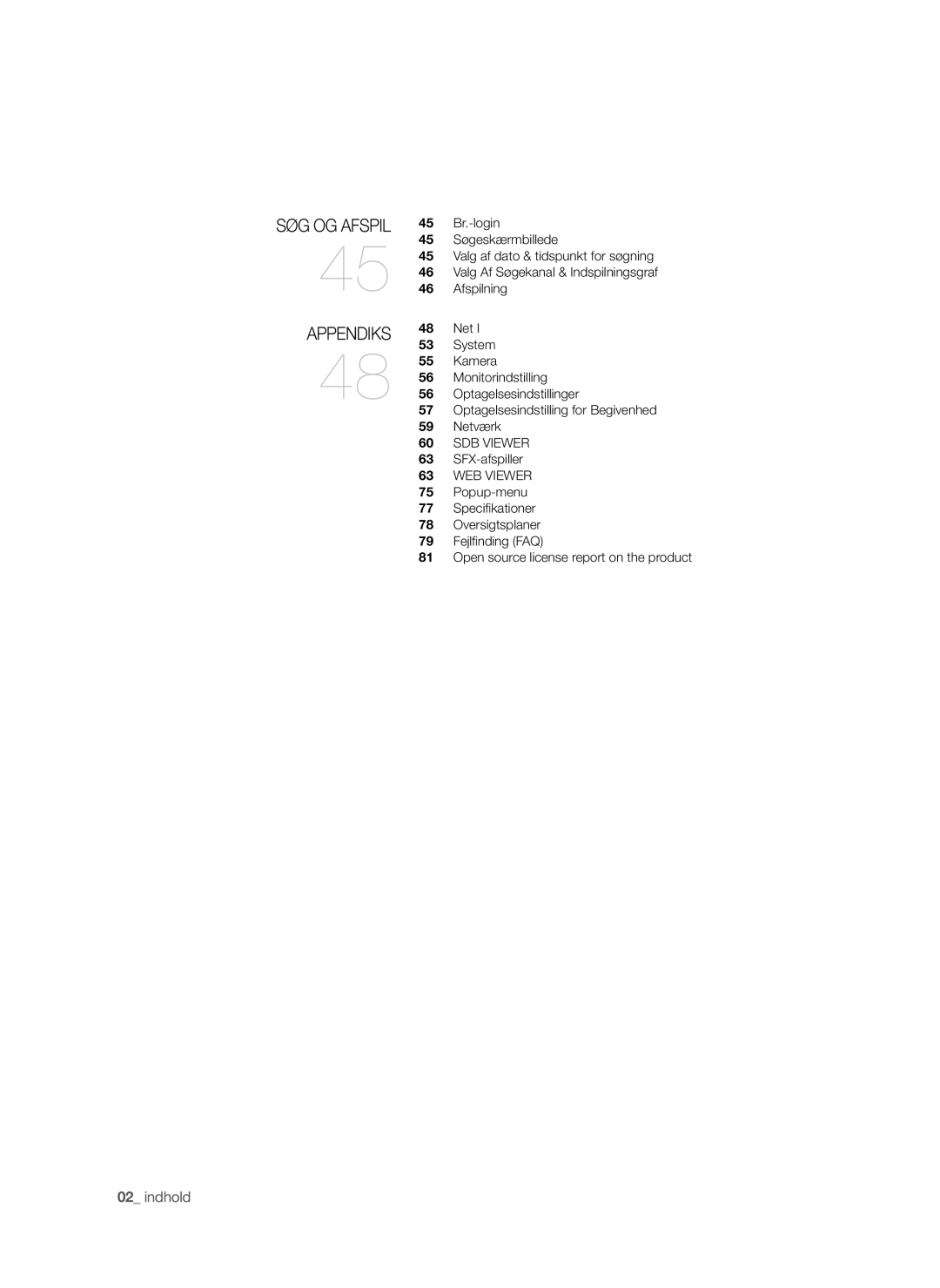 Samsung SHR-6042P manual Appendiks, SØG OG Afspil 