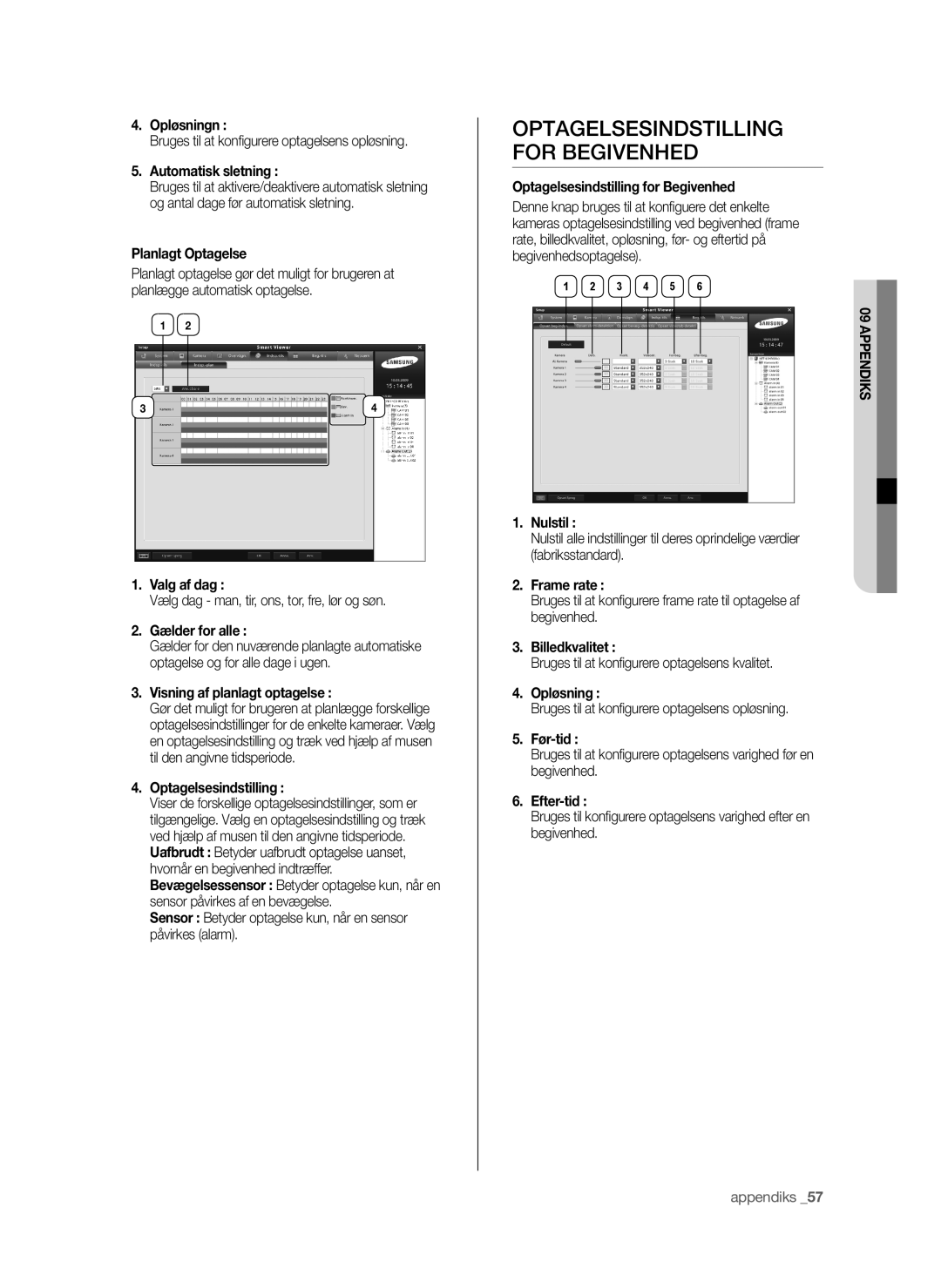 Samsung SHR-6042P manual Optagelsesindstilling for Begivenhed 