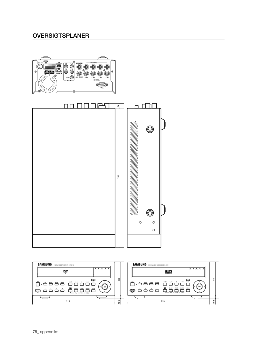 Samsung SHR-6042P manual Oversigtsplaner 