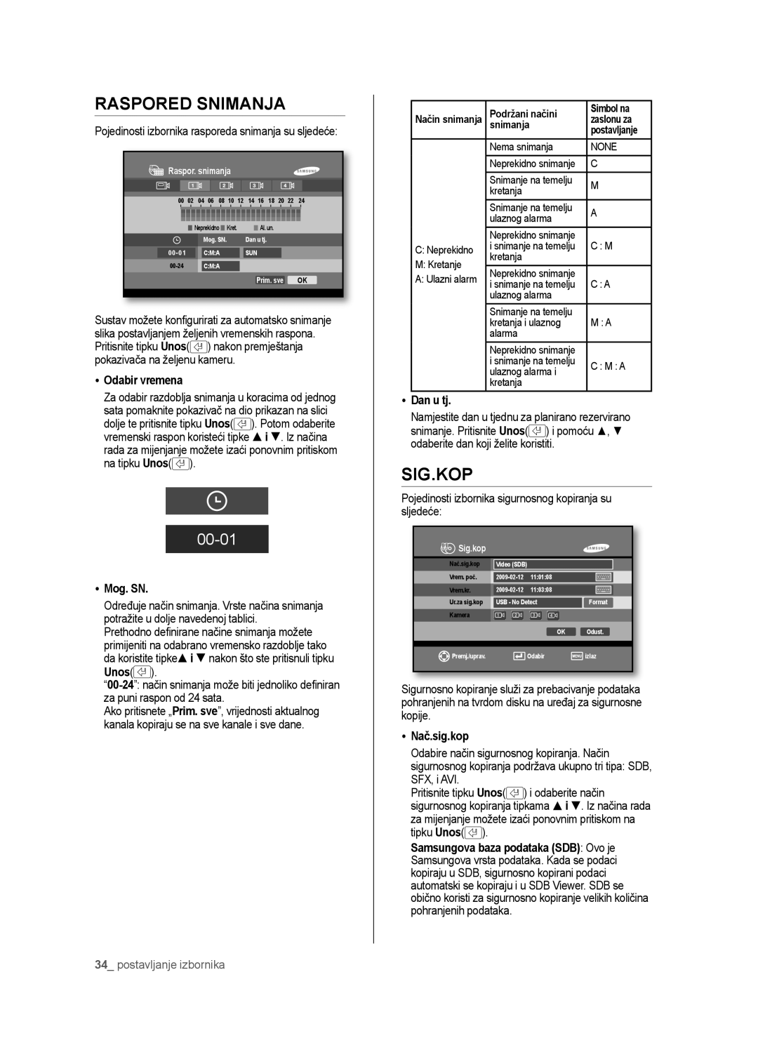 Samsung SHR-6042P manual Raspored Snimanja, Sig.Kop 