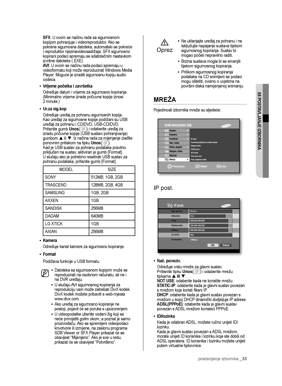 Samsung SHR-6042P manual Mreža, IP post 