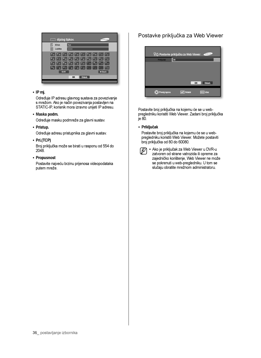 Samsung SHR-6042P manual Postavke priključka za Web Viewer 