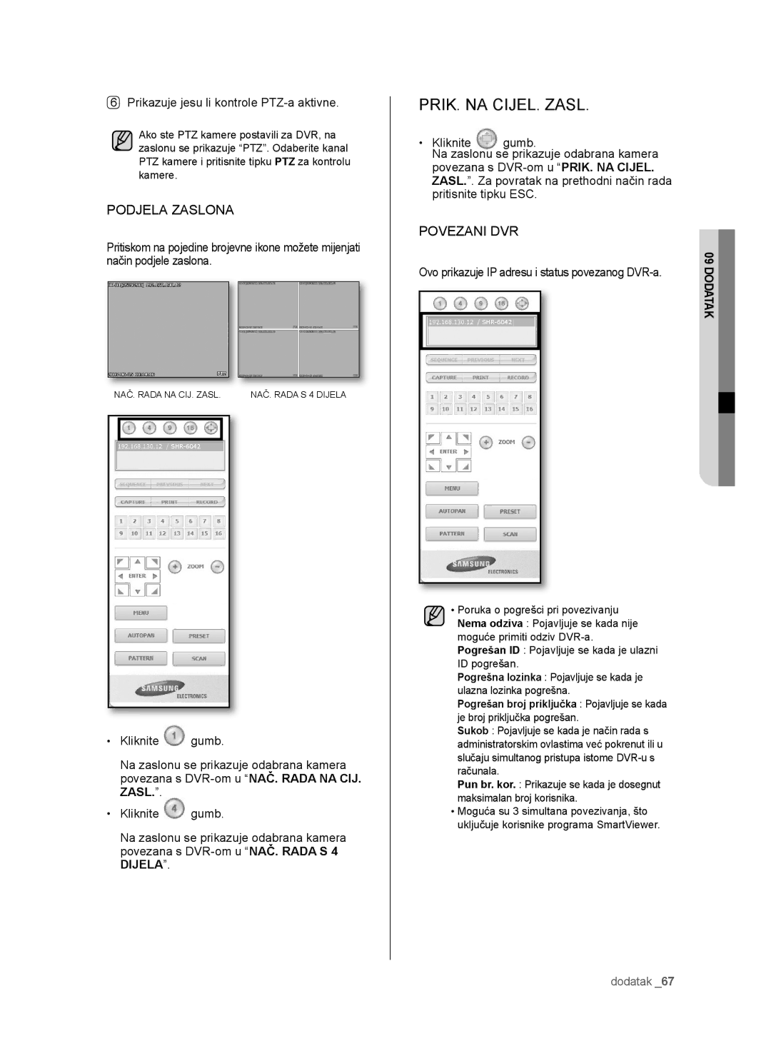 Samsung SHR-6042P manual PRIK. NA CIJEL. Zasl, Prikazuje jesu li kontrole PTZ-a aktivne 