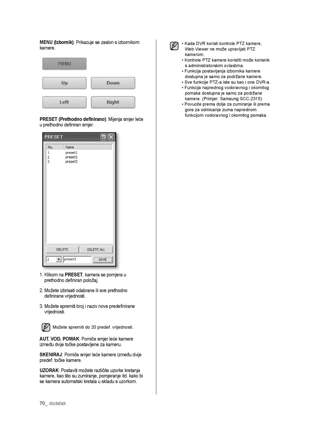 Samsung SHR-6042P manual Menu Izbornik Prikazuje se zaslon s izbornikom kamere 