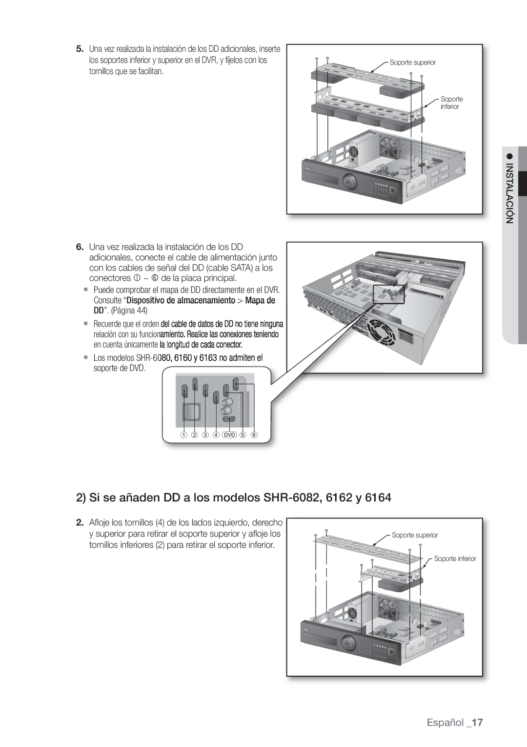 Samsung SHR-6160P, SHR-6080P, SHR-6082P, SHR-6162P manual Si se añaden DD a los modelos SHR-6082, 6162 y 