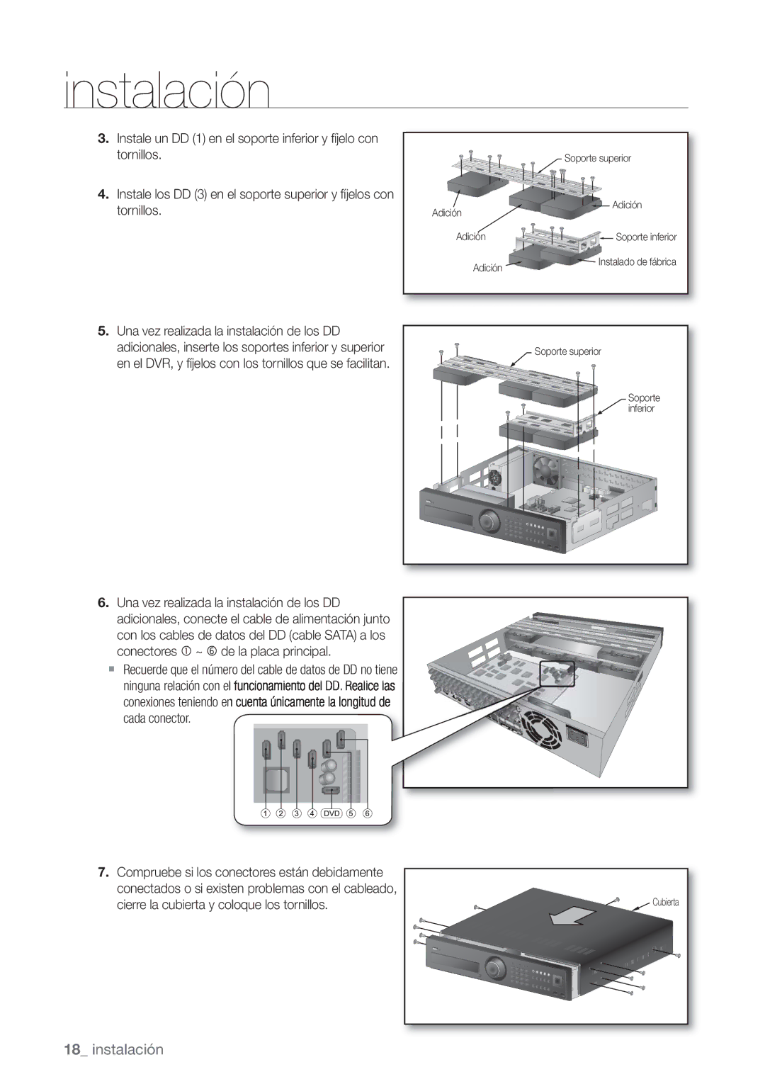 Samsung SHR-6082P, SHR-6080P, SHR-6160P, SHR-6162P manual Cierre la cubierta y coloque los tornillos 