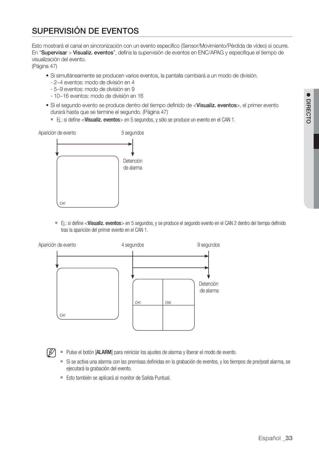 Samsung SHR-6160P, SHR-6080P, SHR-6082P, SHR-6162P manual Supervisión DE Eventos 