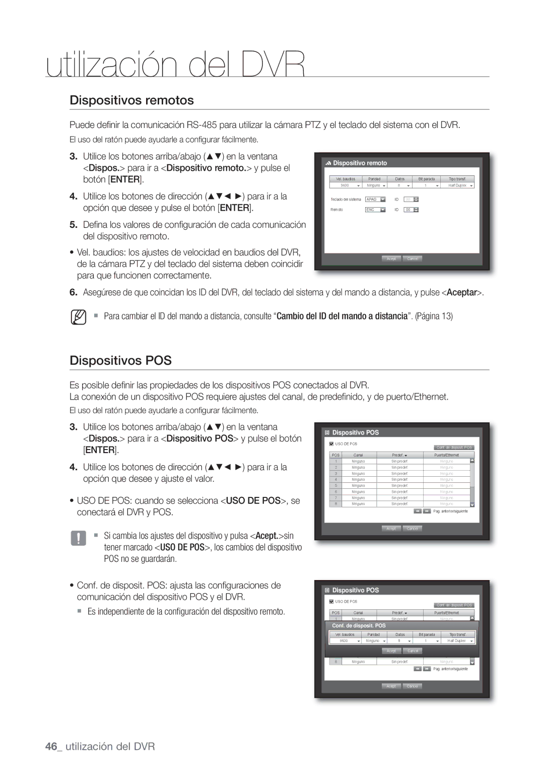 Samsung SHR-6082P, SHR-6080P, SHR-6160P manual Dispositivos remotos, Dispositivos POS, Dispositivo remoto, Dispositivo POS 