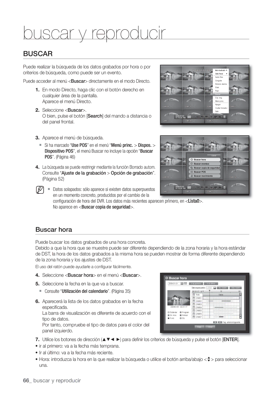 Samsung SHR-6082P, SHR-6080P, SHR-6160P, SHR-6162P manual Buscar hora, Buscar y reproducir 