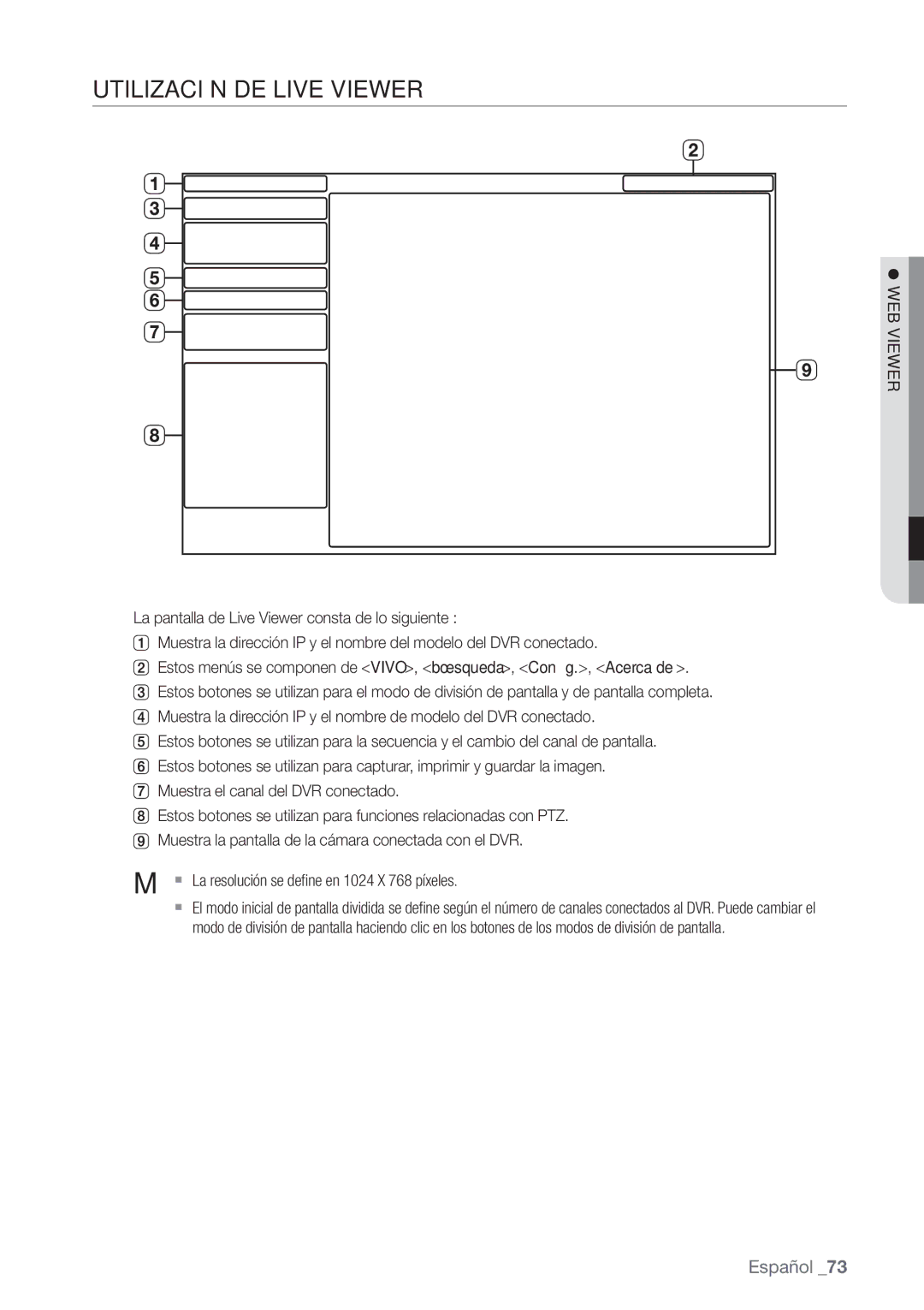 Samsung SHR-6160P, SHR-6080P, SHR-6082P, SHR-6162P manual Utilización DE Live Viewer 