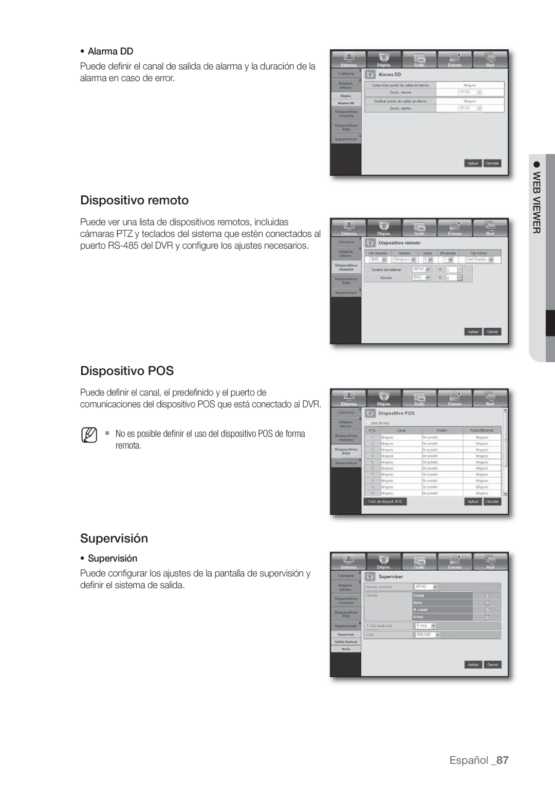 Samsung SHR-6162P, SHR-6080P, SHR-6160P, SHR-6082P manual Dispositivo remoto, Dispositivo POS, Supervisión 