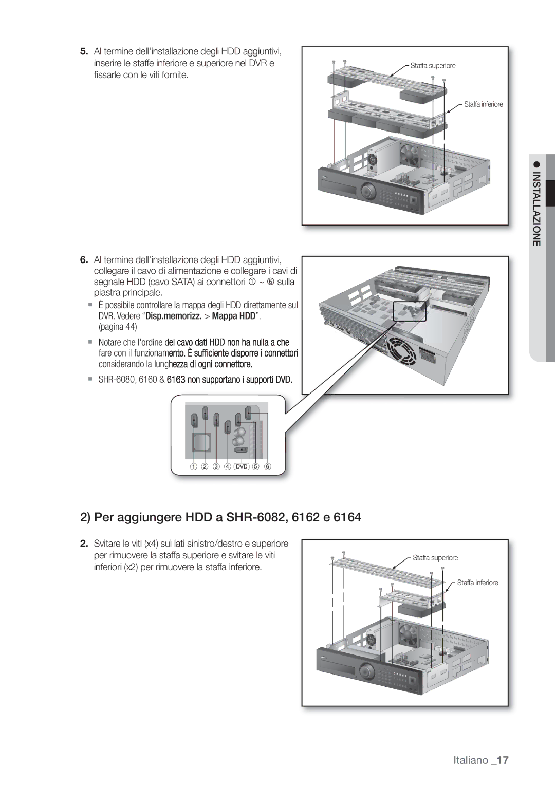 Samsung SHR-6162P Per aggiungere HDD a SHR-6082, 6162 e, Pagina,  SHR-6080, 6160 & 6163 non supportano i supporti DVD 